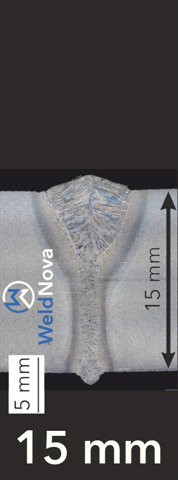 Macrograph of a WeldNova single-pass weld in 15 mm plate