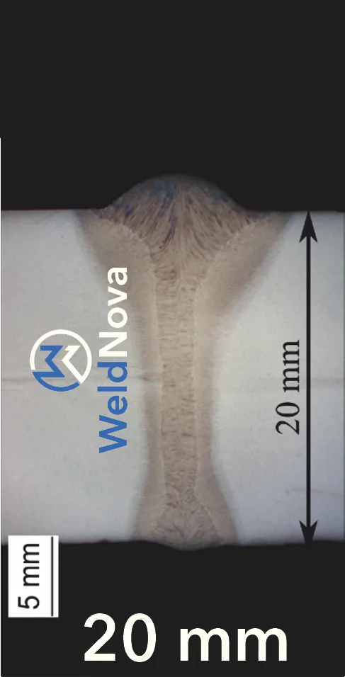 Macrograph of a WeldNova single-pass weld in 20 mm plate