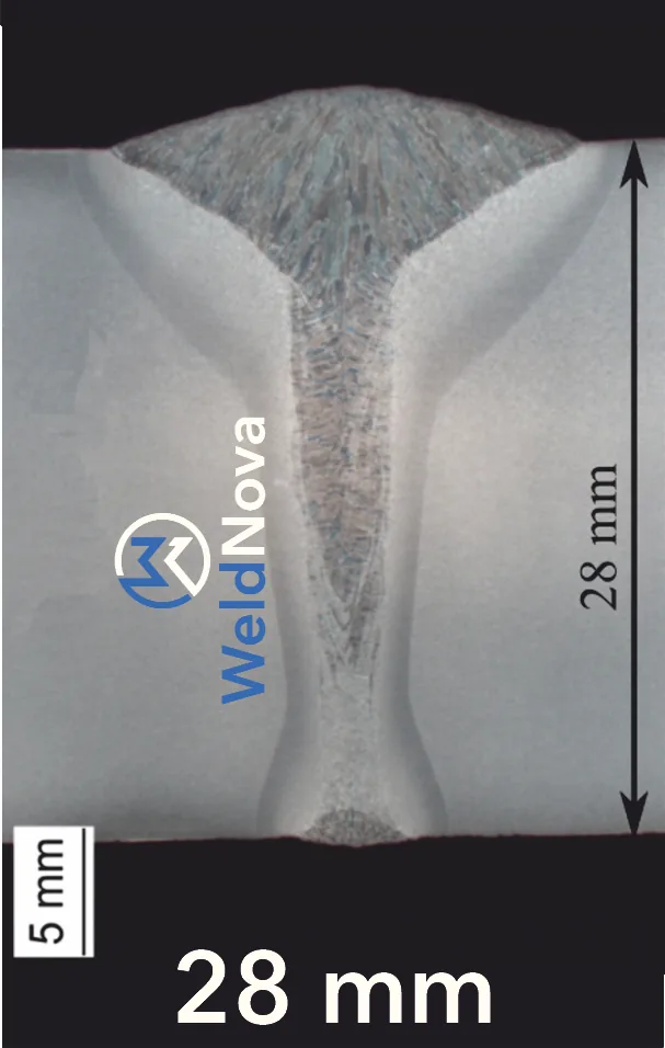 Macrograph of a WeldNova single-pass weld in 28 mm plate