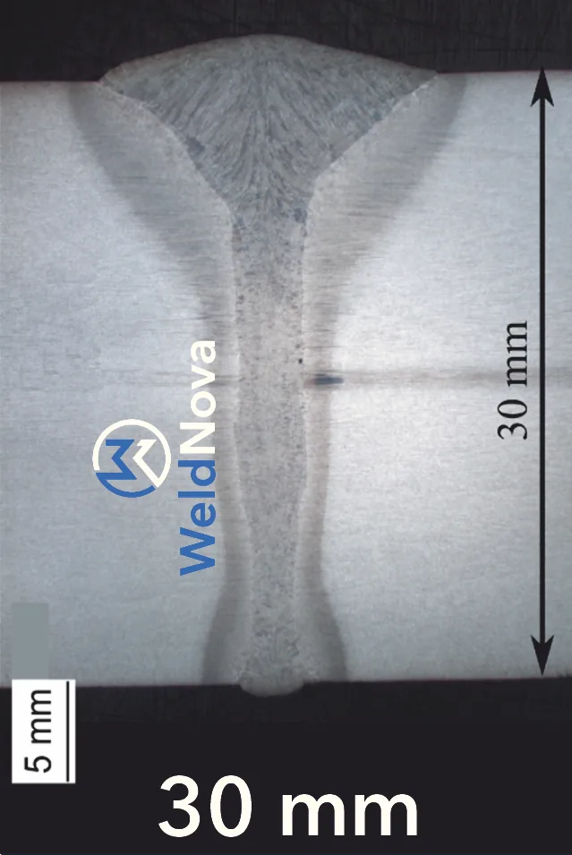 Macrograph of a WeldNova single-pass weld in 30 mm plate